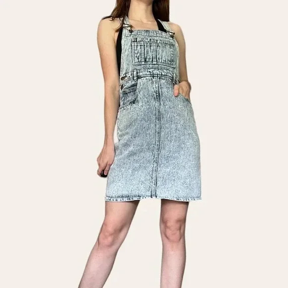 80s/90s vintage acid wash denim overall dress XS - Picture 1 of 6